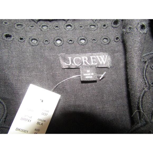 J. Crew Black Bungalow Linen Top Embroidered Women's Medium Eyelet Floral Boho - Picture 3 of 9